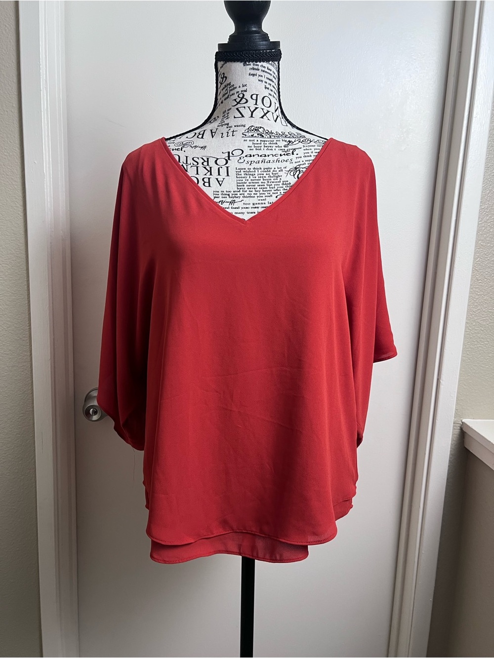White House Black Market XS burnt orange Dolman Sleeve V Neck Blouse Workwear